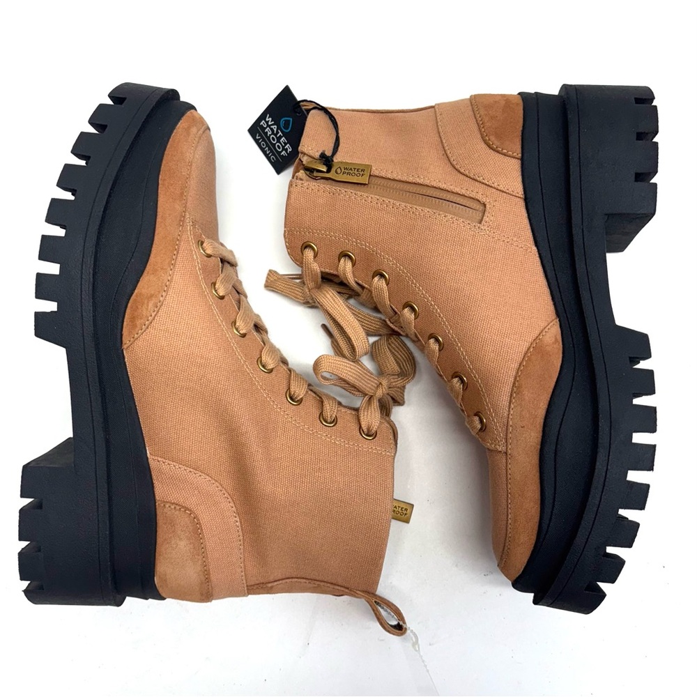 Vionic Mellie Waterproof Leather Boots Tan Brown Size 7